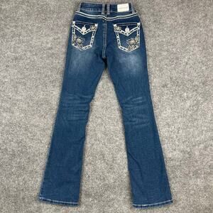 Jack David Jeans Womens Size 1 Blue Bootcut Embroidered Bling Pockets Stretch